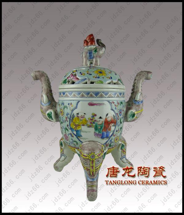 供应手绘粉彩陶瓷香炉，手绘粉彩工艺品，景德镇粉彩瓷器