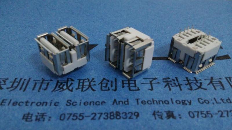 供應(yīng)180度短體10.6雙層USB+直立式DIP兩腳魚叉插板黑白膠