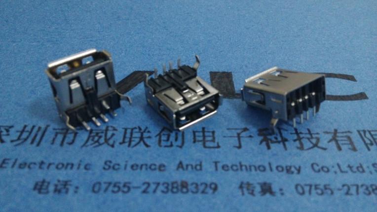 供應(yīng)2.0USB-90度彎腳DIP+穿板+卷邊 有尾蓋+霧錫+霧面