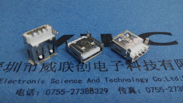 供應(yīng)USB2.0母座全貼片+SMT+沉板彎腳DIP 有卷邊 銅殼