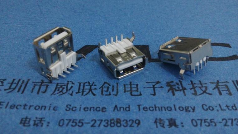 供應(yīng)2.0USB-90度彎腳DIP+穿板+卷邊 有尾蓋+霧錫+霧面