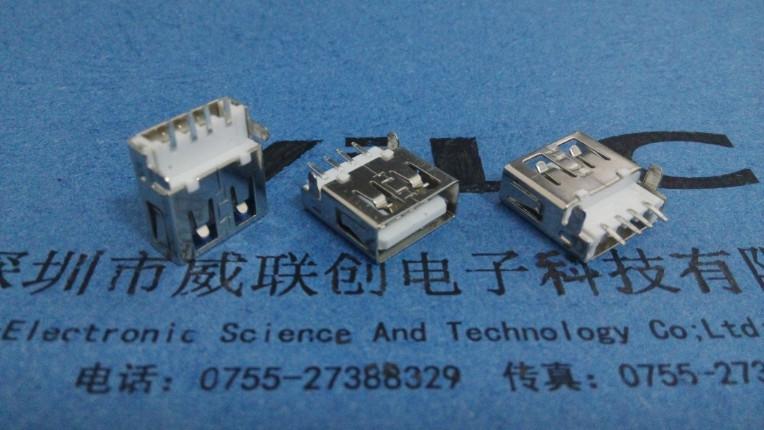 供應(yīng)USB2.0母座全貼片+SMT+沉板彎腳DIP 有卷邊 銅殼