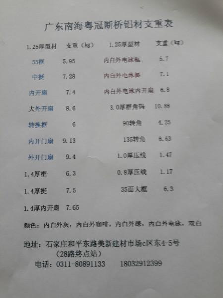 供應(yīng)石家莊斷橋料價格，石家莊斷橋鋁材哪家價位*，石家莊斷橋鋁材顏色