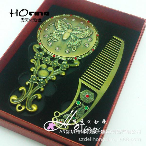 供應(yīng)荷葉手柄套裝鏡 復(fù)古手柄套裝鏡鏤空化妝鏡