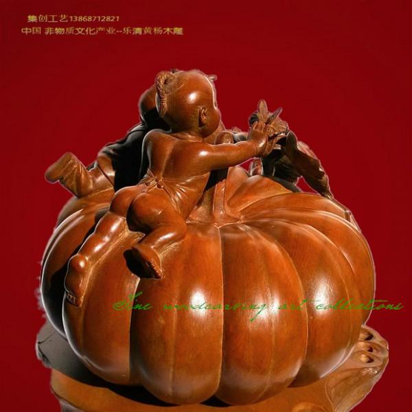 供應(yīng)正品*樂清黃楊木雕純手工家居藝術(shù)擺件《五福捧金》大師推薦作品