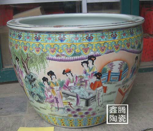 供應(yīng)粉彩花鳥大缸-陶瓷缸訂做 手工1.2米陶瓷缸