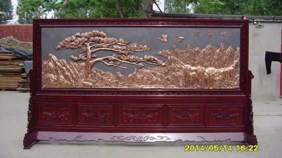 長(zhǎng)城紅木落地屏風(fēng)4米迎客松屏風(fēng)圖片