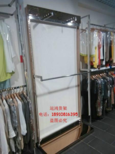 供应服装店高档玫瑰金落地高背架/不锈钢服装展示架靠墙架中岛架挂衣架